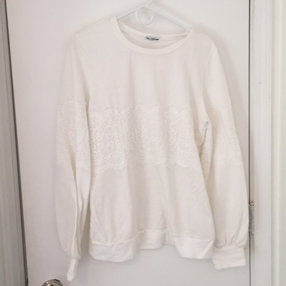 Susina Sweaters - Susina casual white lace sweatshirt